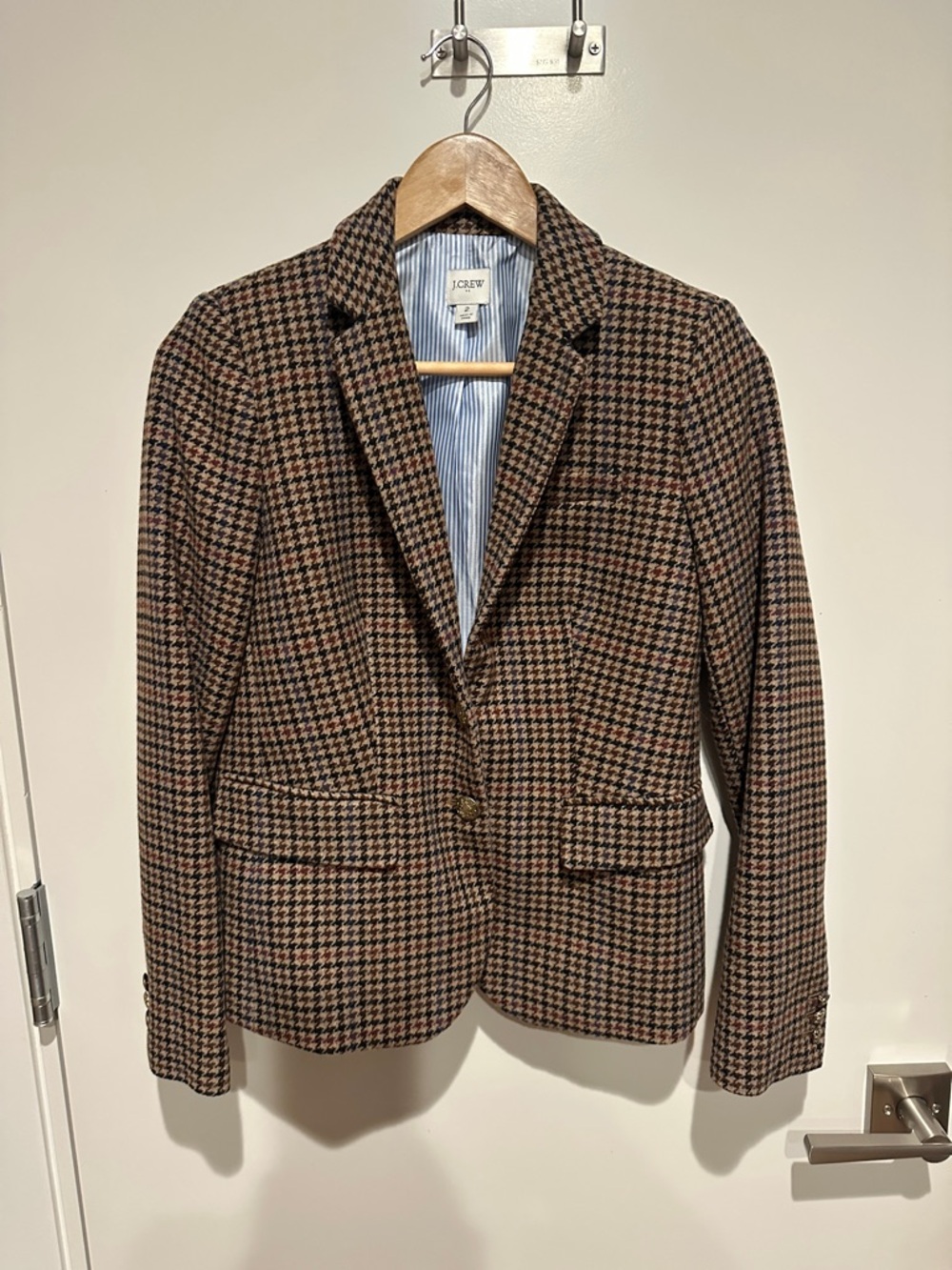 J. Crew Brown Houndstooth Single-Button Blazer